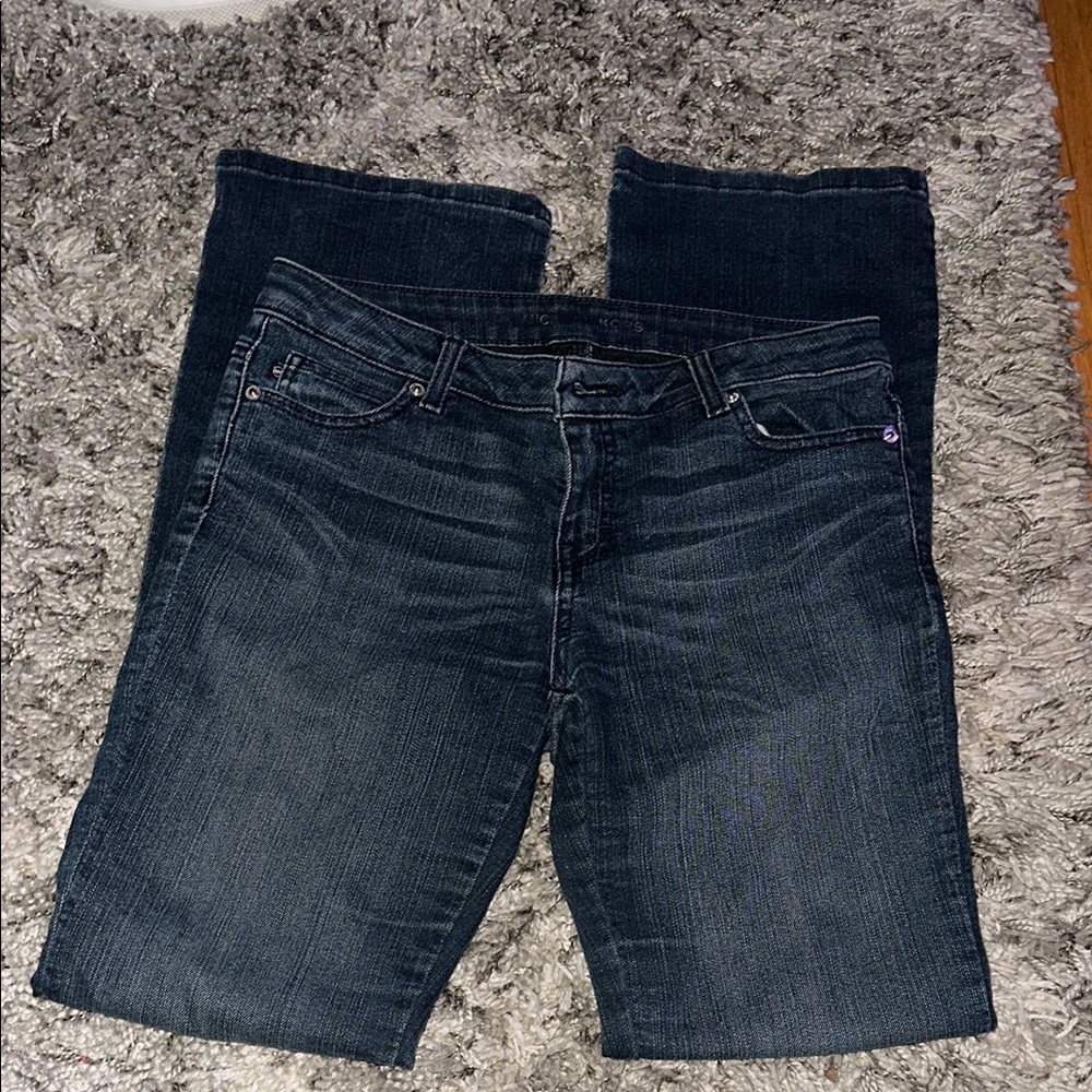 Blue Straight Leg Jeans with Vintage Wash